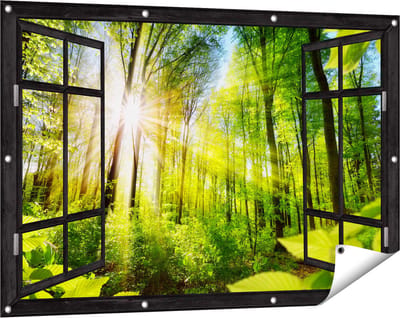 Gards Tuinposter Doorkijk Weg Omringd met Bomen in het Bos - 120x80 cm - Tuindoek - Tuindecoratie - Wanddecoratie buiten - Tuinschilderij