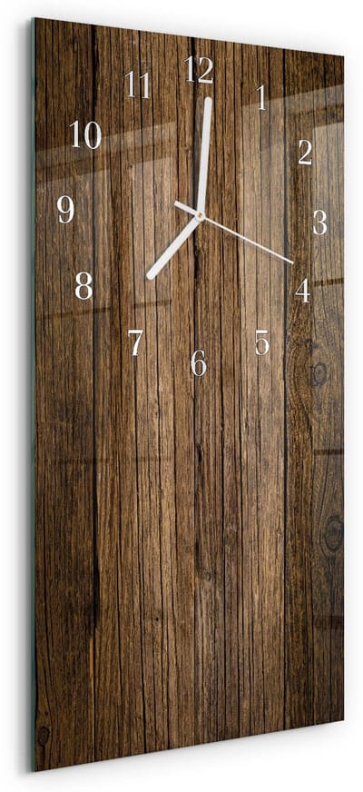 Tulup Wandklok - Hout Wandklok Glas Met Motief - 30x60 cm - Bruin Decoratieve Glazen Klok - Witte Handen - Rechthoekige Wandklok - Decoratieve Glazen Klok - Glazen Wandklok Design