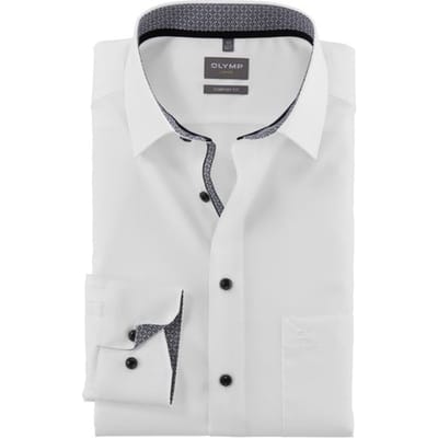 OLYMP Luxor comfort fit overhemd - wit (zwart contrast) - Strijkvrij - Boordmaat: 39