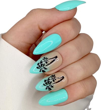 SD Press on Nails - No. 37 Beachball - Plaknagels - Nagelset 20 Nagels - Blauw - Gellak - Medium Nagels - Nagellak - Stiletto - Nepnagels met Lijm - Kunstnagels - Nail Art - Handmade - Valse nagels - Nagelvijl - Accessoires