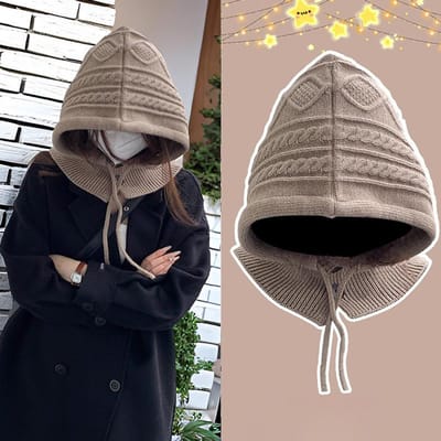 Hoed Dames Warme Gefrituurde Deegtwisten Vlecht Hoed Sjaal Geïntegreerde Oorbescherming Koudebestendig Wol Gebreide Hoed one size gray