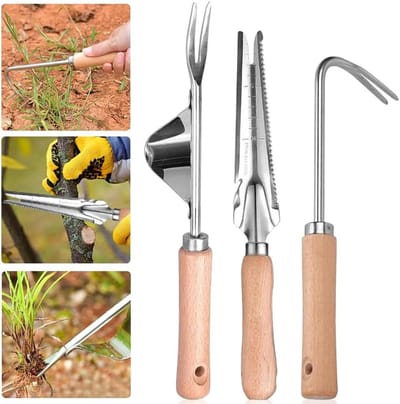Onkruidsteker - Onkruidverwijderaar - Tuinonderhoud - Efficiënt hefboomprincipe - 3 stuks - Houtkleur