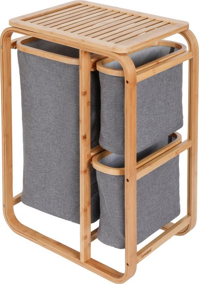 Lumaland Wasmand van bamboe - 1 XL vak + 2 compacte vakken 49,5 x 33 x 71 cm grijs
