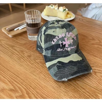 Casquette de baseball camouflée rétro brodée ancienne de niche coréenne pour femmes, marque de mode de rue, polyvalente, dessus souple, montrant un petit visage M（56-58cm） black