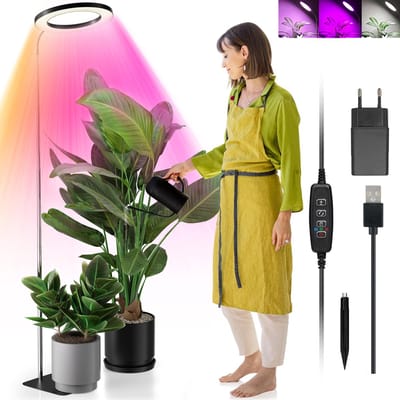 MUPOO groeilamp planten Met voet Zwart 72 LEDS met Adapter - kweeklamp led full spectrum met Dimbare Helderheid - 10-traps dimmen-erstelbaar (35-155cm)-Timer 3/9/12-Indoor planten lamp - planten verlichting