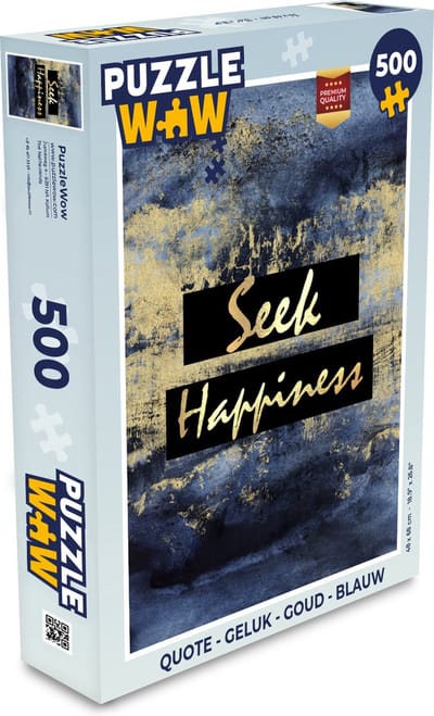 Puzzel Quote - Geluk - Goud - Blauw - Legpuzzel - Puzzel 500 stukjes