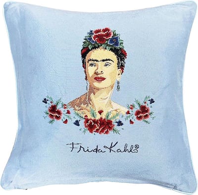 Kussenhoes - Luxe Gobelinstof - Frida Kahlo - licht blauwe achtergrond - 45 x 45 cm