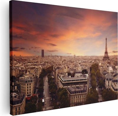 Artaza Canvas Schilderij Parijs - 80x60 cm - Wanddecoratie Skyline - Muurdecoratie Eiffeltoren - Schilderijen Op Canvas Zonsondergang