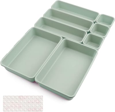 Set van 8 Plastic Lade Organizers in 3 Maten - Ideaal voor Make-up, Sieraden en Kantoorbenodigdheden in Badkamer, Slaapkamer en Bureau