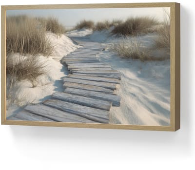 Wandlamp 60x40 cm - Oplaadbaar - Pad - Planken - Duinen - Gras - Wandlampen binnen woonkamer - Slaapkamer lamp - Decoratieve nachtlamp - Vloerlamp draadloos