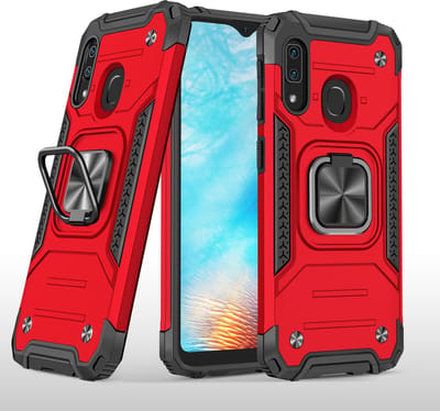 Hoesje Geschikt Voor Samsung Galaxy A01 Core Hoesje - Heavy Duty Armor hoesje Rood silicone TPU hybride hoesje Kickstand ringhouder met Magnetisch Auto Mount