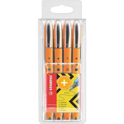 STABILO worker+ - Rollerball - Fine 0,3 mm - Etui Met 4 Kleuren