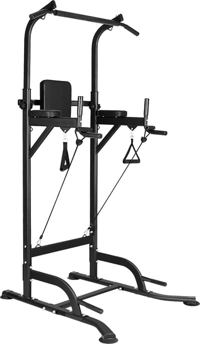 Power Tower Dip Station - Krachtstations - Verstelbare optrekstang - Spierverslappingsstation - Pullup Power Tower voor thuisgym, 150 kg MAX - Zwart