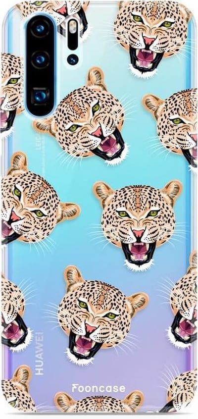 Fooncase Hoesje Geschikt voor Huawei P30 Pro - Shockproof Case - Back Cover / Soft Case - Cheeky Leopard / Luipaard hoofden