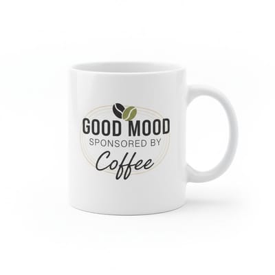 Grappige Koffietekst Mok “Good Mood Sponsored by Coffee” – Koffieliefhebber Cadeaumok – Keramische Koffiebeker 330 ml