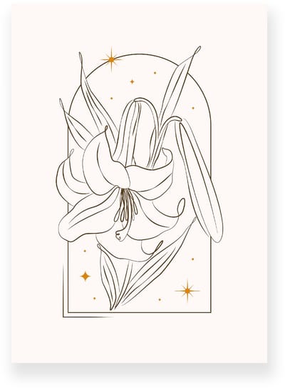 Poster 20x30 cm - Lelie - Bloemen - Lijntekening - Goud - Beige - Minimalistisch - Botanisch - Muurdecoratie - Wanddecoratie