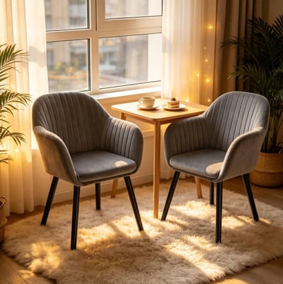 STILVORA Eetkamerstoel - Kuipstoel Met Armleuningen - Set Van 2 - Ergonomisch En Comfortabel - Voor Eetkamer En Ontvangstruimte - Velvet Donkergrijs