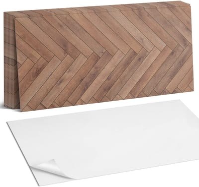 Coloray Plaktegels - Visgraatpatroon Zelfklevende Wandtegels - 40 cm x 20 cm - Bruin Plaktegels - 10 stuks - Rechthoek PVC Tegels - Plaktegels Badkamer - Vloertegels Zelfklevend - Vinyl Tegels - Portugese Tegels