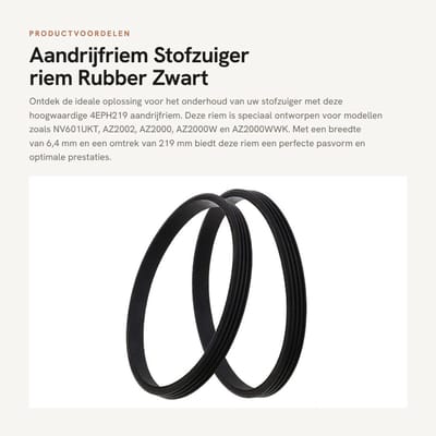 Dailygoods- Aandrijfriem 4EPH219 - 2x Stofzuiger Aandrijfriem - Rubber - 6,4 mm Breedte - 219 mm Omtrek - Sluitlus Model - Stofzuigerriem