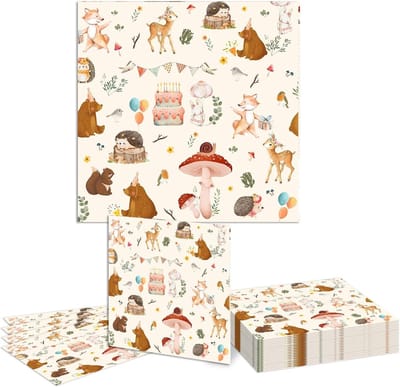 20 Stuks Feestservetten met Bosdieren, 33x33cm, 3-laags Papier, Ideaal voor Kinderfeestjes en Dieren Thema's