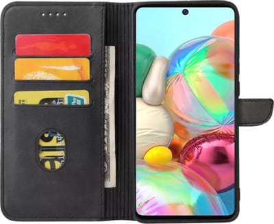 Geschikt voor Samsung Galaxy A71 Telefoonhoesje Kunstleer met Magnetisch lipje en Pasjeshouder Book Case met Klepje - Zwart - Smartphonica geschikt voor Samsung Galaxy A71