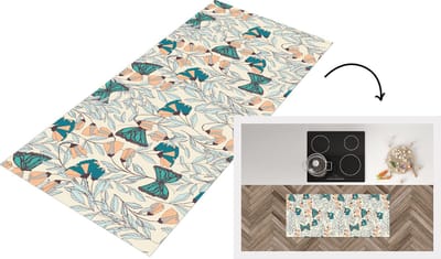 Keukenloper - Loper keuken - Meisjes - Vlinder - Bloemen - Patronen - 120x50 cm - Keukenloper vinyl