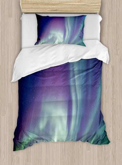 ABAKUHAUS Northern Lights dekbedovertrekset, topkwaliteit zacht en warm tweedelig dekbedovertrek met 1 kussenslopen, eenpersoonsbed, donkerblauw