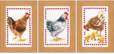 Vervaco - Miniatuur telpakket kit - Kippen set van 3 - PN-0146565 - Borduren - Borduurpakket - Borduurpakket volwassenen - Borduurpakket kind