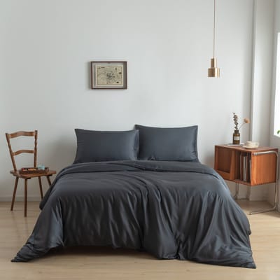 Bamboe dekbedovertrek Space Blue donkerblauw 140x200 cm – Instopstrook, zacht, ademend & duurzaam | Boomba Bamboo®