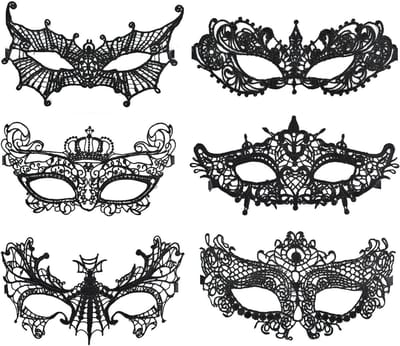 Zwarte Venetiaanse Lace Oogmaskers Set van 6 voor Carnaval, Cosplay, Feest en Gothic Look