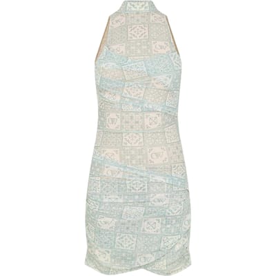 Off White Dames Tulle Hoge Kraag Slip Dress (Blauw/Wit)