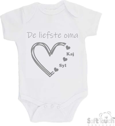 100% katoenen Romper "De liefste oma met de namen van 2 kleinkinderen" Unisex Katoen Wit/grijs Maat 56/62