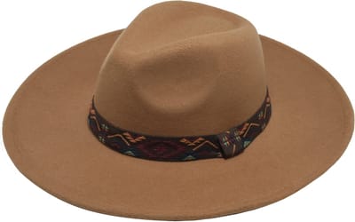 Emilie collection - hoed - camel - fedora - Vilten hoed met brede rand en boho band - Camel bruin