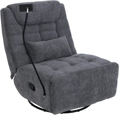Relaxfauteuil MCW-P92, tv-fauteuil, draaibaar, kantelfunctie, mobiele telefoonhouder, stof chenille (260 g/m²) ~ donkergrijs
