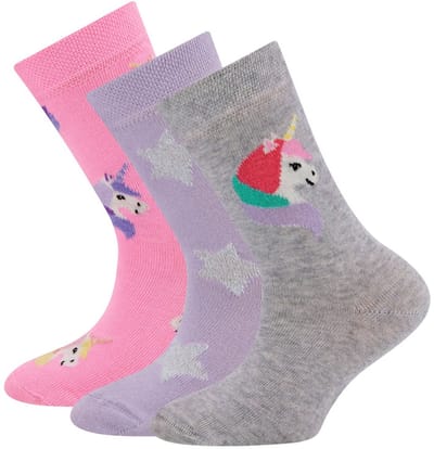 Sokken Ewers Kindermaat - 3-PACK - Roze & Grijs & Lila Eenhoorns & Sterren-23/26