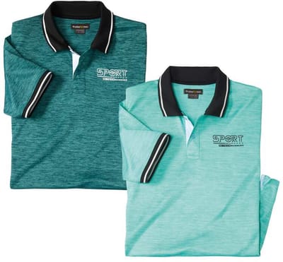 ATLAS FOR MEN - Set van 2 polo’s met gevlamd effect - Heren - Verkrijgbaar in grote maten - M