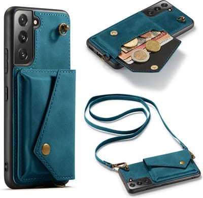 Casemania Hoesje Geschikt voor Samsung Galaxy S22 Plus - Emerald Green - Luxe Backcover met Koord en Magnetische Sluiting - Portemonnee Wallet Case met Pasjeshouder en Opbergvak - Lanyard Telefoonhoes - Cord Case