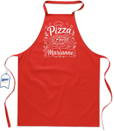 Basics - Unisex Schort - kookschort - keukenschort - BBQ schort - 65 x 90 cm - 100% katoen - pizza - met voornaam naar keuze - rood