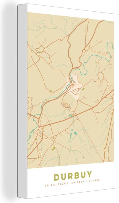 Canvas Schilderij Durbuy - België - Plattegrond - Kaart - Stadskaart - 20x30 cm - Wanddecoratie