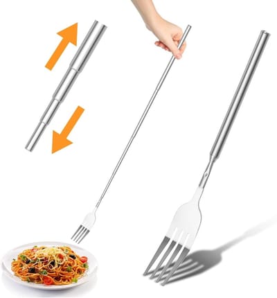 Verlengbare roestvrijstalen vorken, 2 stuks, telescopische eetvorken voor BBQ, fruit en dessert, uittrekbare lange vork (22-64,5 cm)