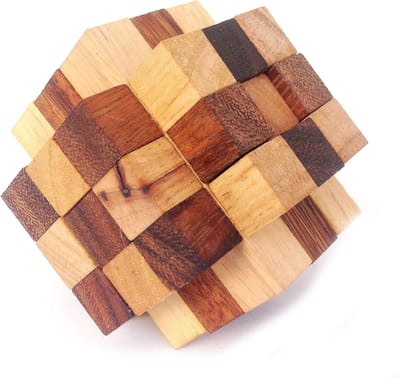 Houten Kubus Puzzel - 3D Puzzel Spel - Geheugentraining Hersenen - 33 Delen Uniek Ontwerp - 7.6 x 7.6 cm
