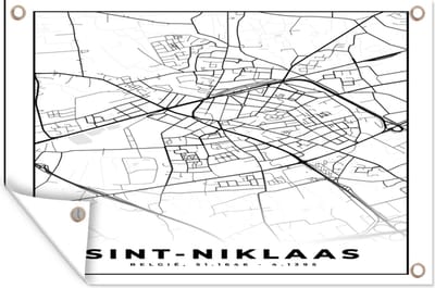 Muurdecoratie Stadskaart – Plattegrond – België – Zwart Wit – Sint Niklaas – Kaart - 180x120 cm - Tuinposter - Tuindoek