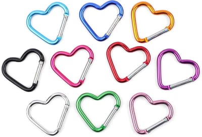 10 Stuks Hartvormige Carabiner Clips van Aluminium Legering voor Sleutelhanger, Rugzak en Flessen - Ideaal voor Kamperen en Outdoor Activiteiten