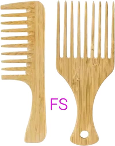 Frazimashop -Bamboe grove houten kam en Afro bamboe hout kam- 2 stuks - materiaal Bamboe