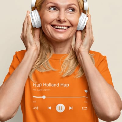 Dames Oranje T-shirt EK WK Hup Holland Hup Music Player - MAAT XS - Dames Feestkleding & Carnavalskleding