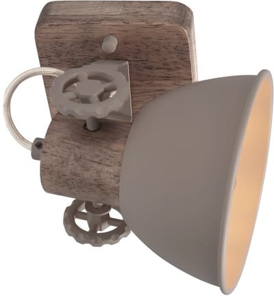 Plafondlamp Gearwood 7968TA – Draaibaar en kantelbaar met taupe metalen en houten details, geschikt voor E27 lichtbron, compact ontwerp (kapdiameter 15 cm, hoogte 19 cm) - Mexlite