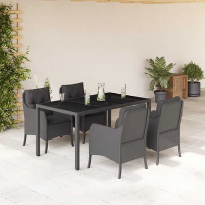 vidaXL - 5-delige - Tuinset - met - kussens - poly - rattan - zwart