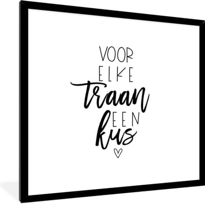 Fotolijst incl. Poster - Sterkte - Quote - Zwart - Kus - 40x40 cm - Posterlijst