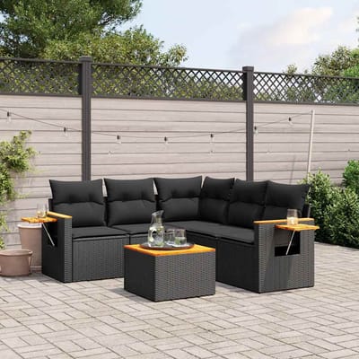vidaXL - 6-delige - Loungeset - met - kussens - poly - rattan - zwart