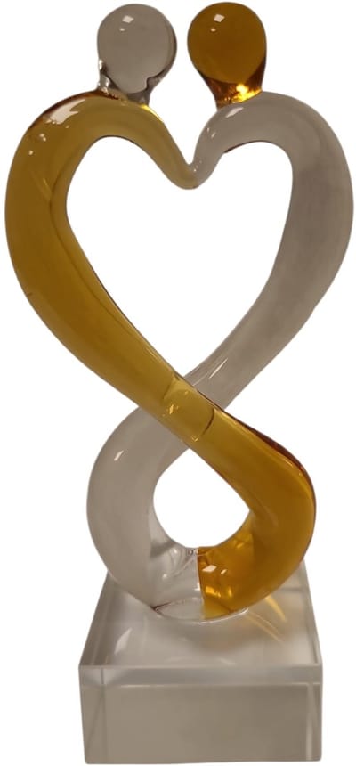 Glas sculptuur liefde - amber blank en zwart - handgemaakt glas 4x5x13 cm liefde geschenk